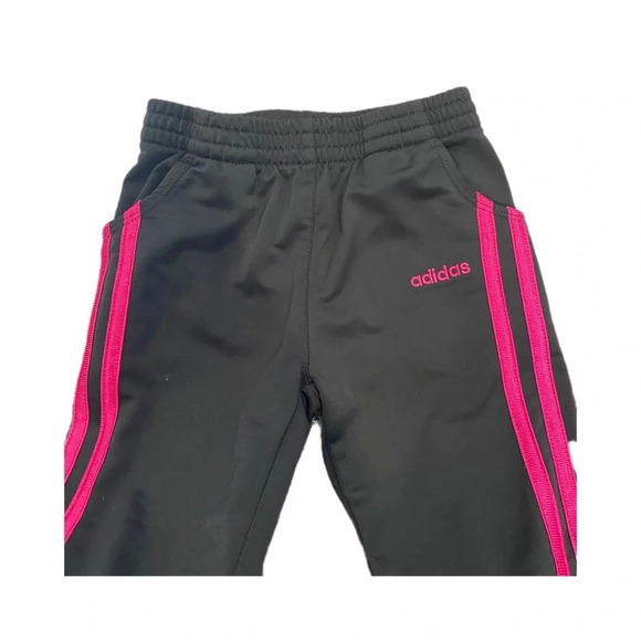 Adidas Girls 3t Black and Hot Pink Stripe Athletic Pants/ Sweatpants - Picture 2 of 4